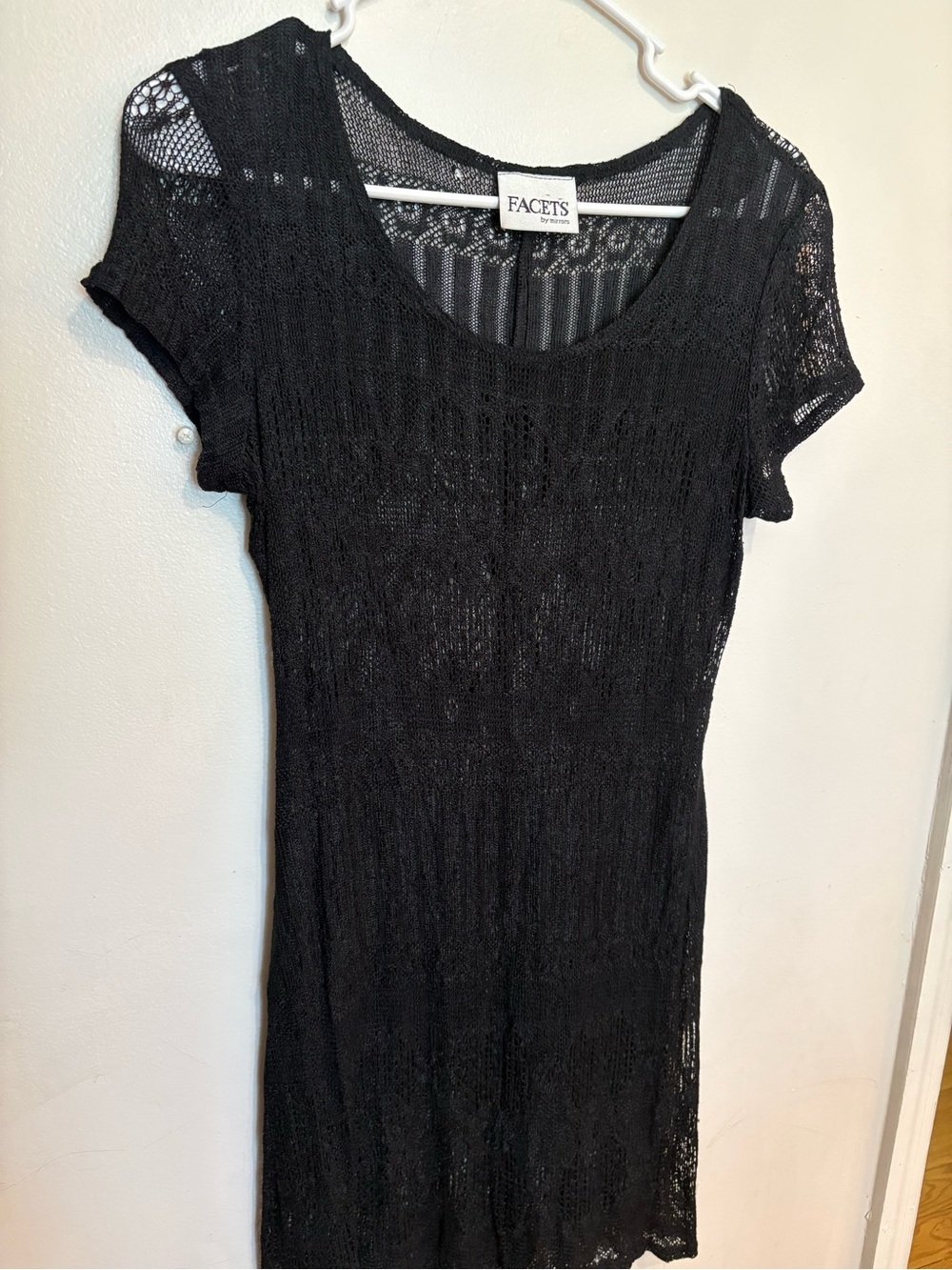 Facets Black Sheer Lace Overlay and Slip Dress 80s style size medium